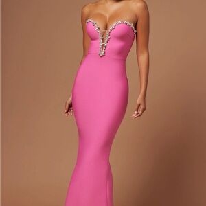 Pink Embellished Strapless Bodycon Dress